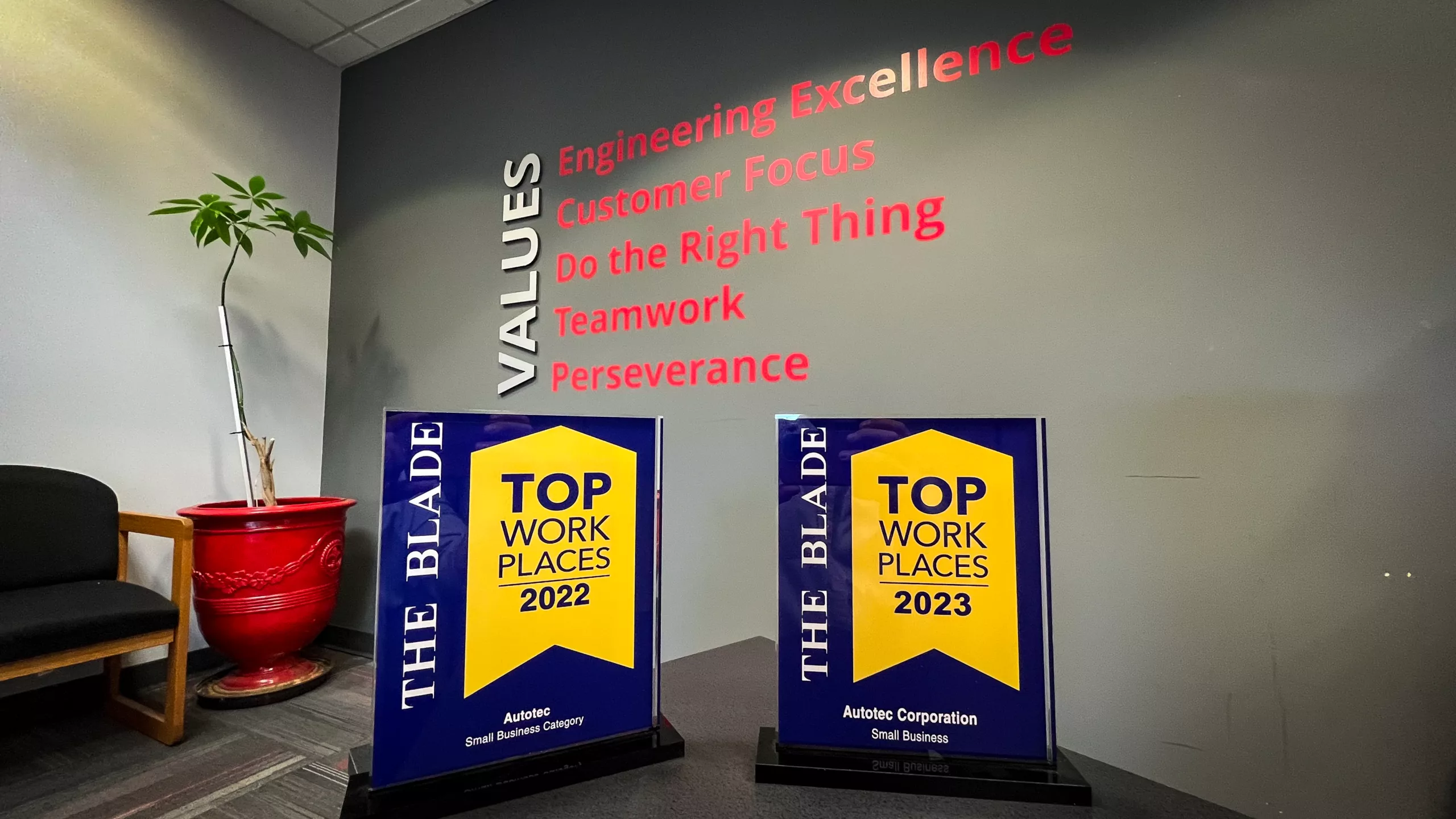 Autotec Values Statement with Top workplace awards