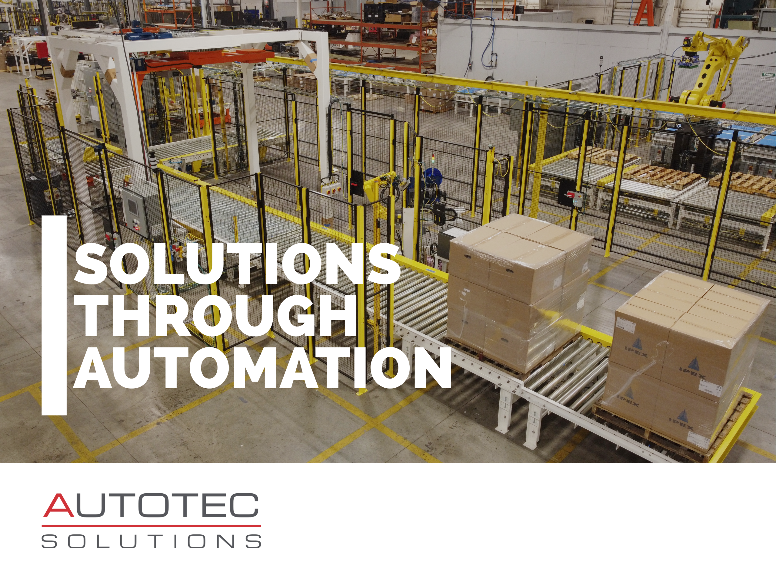 Solutions Through Automation- Automated Stretch Wrapper by Autotec Solutions We present our commitment to providing configurable and efficient automation systems for North American Manufacturers and their Supply Chains. This functionality-rich stretch wrapper line is capable of receiving full or partially full pallets from diverse sources, including: Transfer cart from Autotec palletizer Autonomous Mobile Robot (AMR) Electric pallet jack ramp (EPJ) Traditional forklift drop-off point Experience efficiency, flexibility, and innovation are all integrated into one system. Elevate your operations with Autotec Solutions.